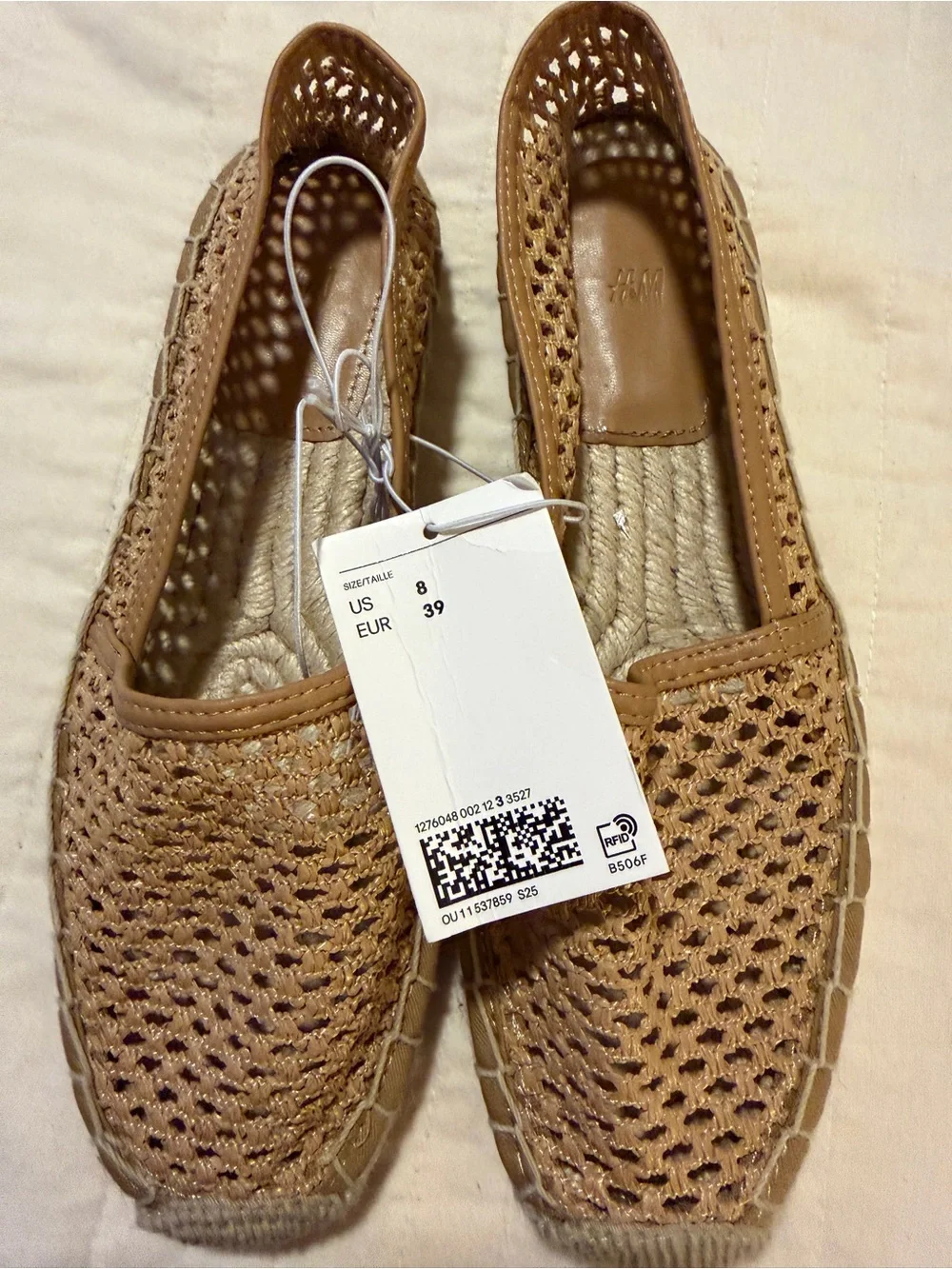 H&M Woven Slip-On Espadrille Flats in Beige